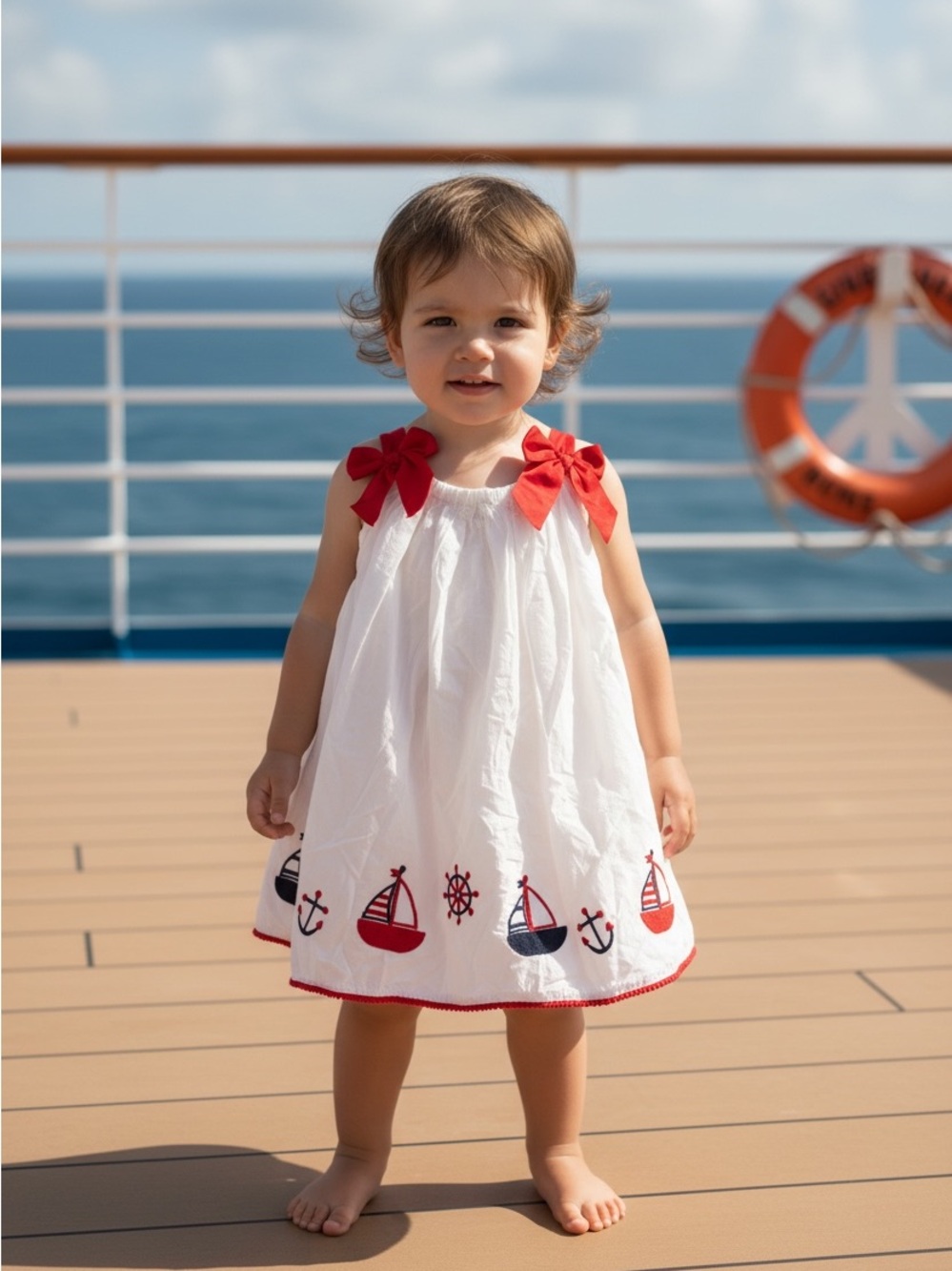 Rachel Zoe Nautical Toddler Girl White Dress Red Ribbon Accents 24M New